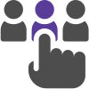 
	A hand selecting a person in the middle out of three people 
